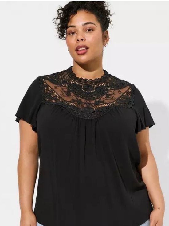torrid Tops - torrid Black Lace Yoke Flutter Sleeve Boho Romantic Gothic Top Size XL
